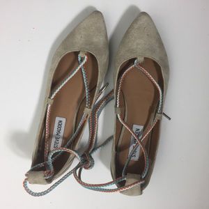 Steve Madden Tan Lace Up Pointed Toe Ballet Flats